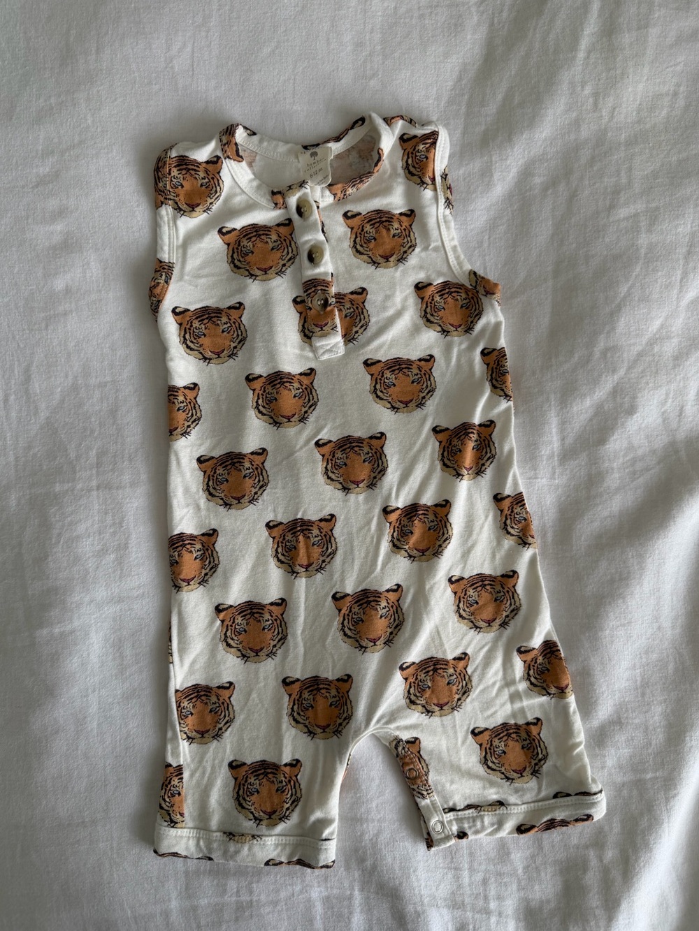 Kate Quinn Bamboo Tiger Shortie Romper - Size 6-12M